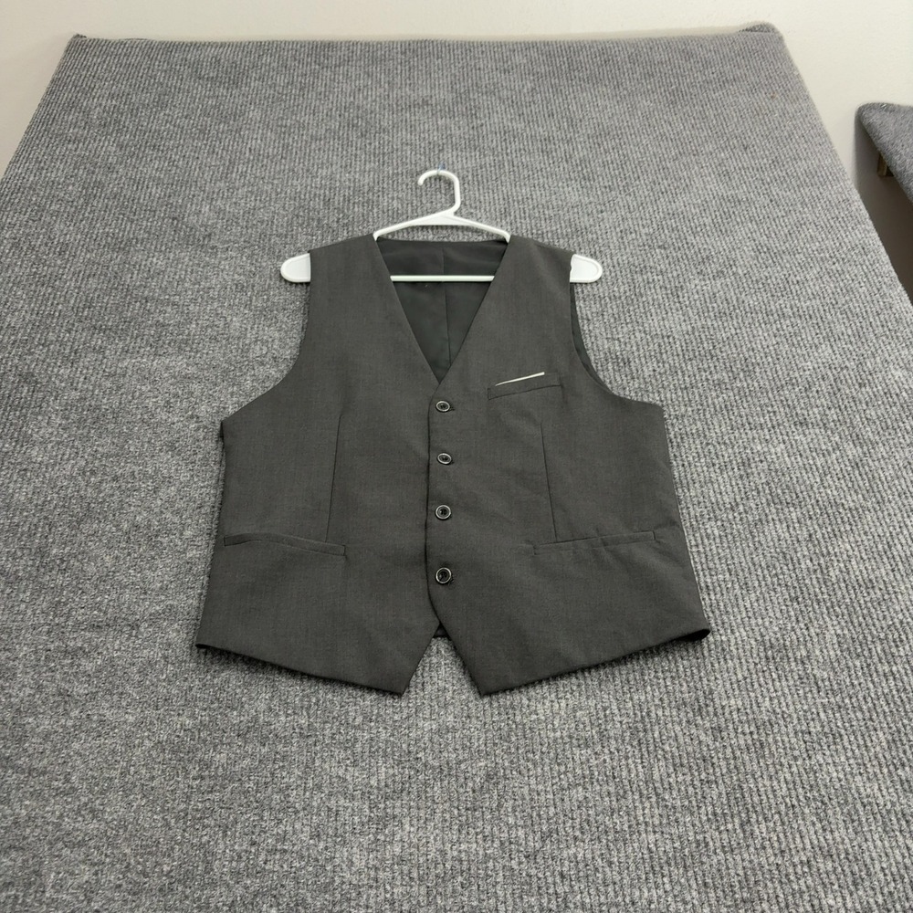 Unbranded Vest Men S Gray Polyester V Neck Button Up Formal Waistcoat Business